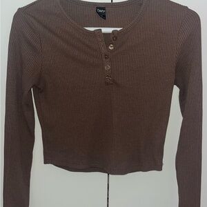 Brown Ribbed Long Sleeve Top